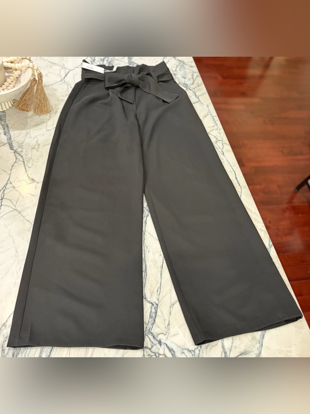 Wide Leg Tie-Waist Pants - Black